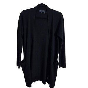 Theory Ribbed Sleeve Cardigan Sweater 100% Cashmere Black Open Front Size S